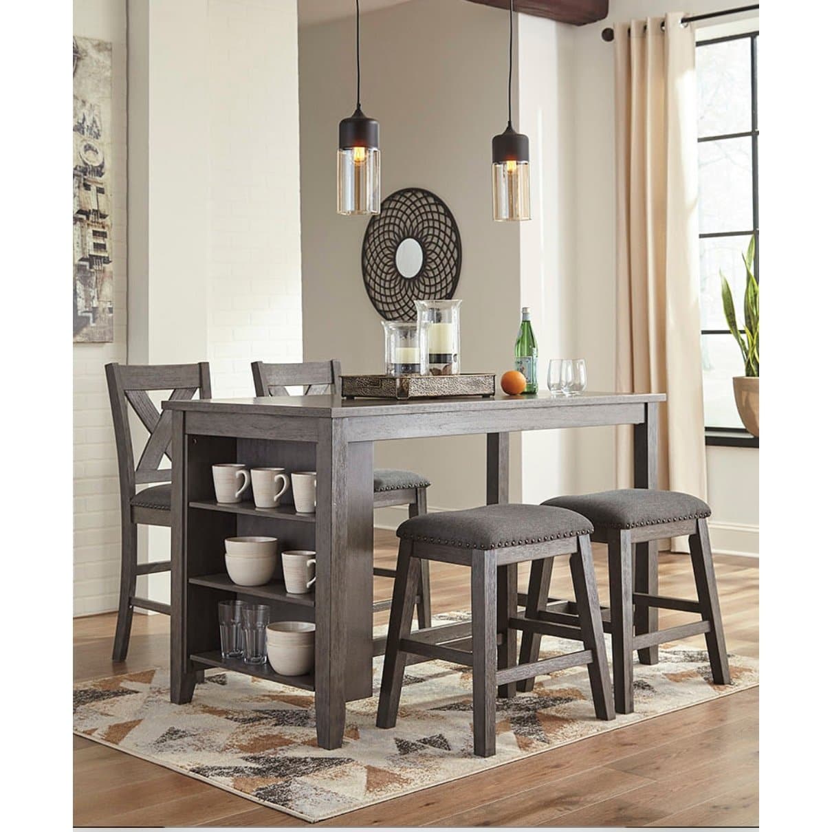 5pc Counter Height Set in Dark Grey - HER Home Design Boutique